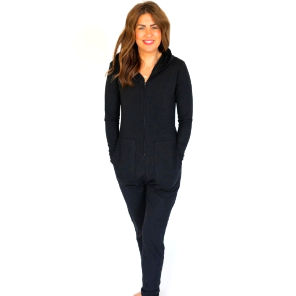 JH x SMASH + TESSHarris Hoodie Romper in Midnight Black